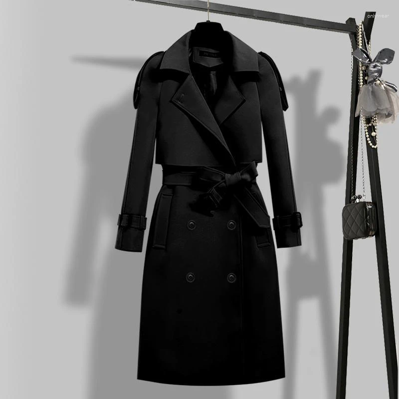 Women's Trench Coats Long With Belt Autumn Korean Windbreaker Ladies Double-breasted Solid Khaki Adjustable Waist Coat For Women