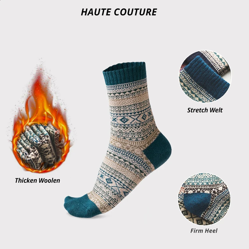 HSS 5 Pairs Winter Mens Socks Thicken Sheeps Wool Socks Warm Men Retro Style Colorful Fashion Man Socks For Snow boots 240925