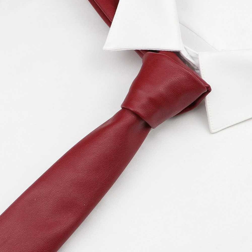 Mens new PU leather tie in casual colors of red black blue PU collar wedding set business shirt accessories Y240925