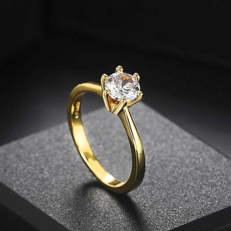 Classic 1-carat Crystal Womens Wedding Ring Zirconia Gold Engagement Anniversary Recommended Wedding Ring Jewelry R174 W240925