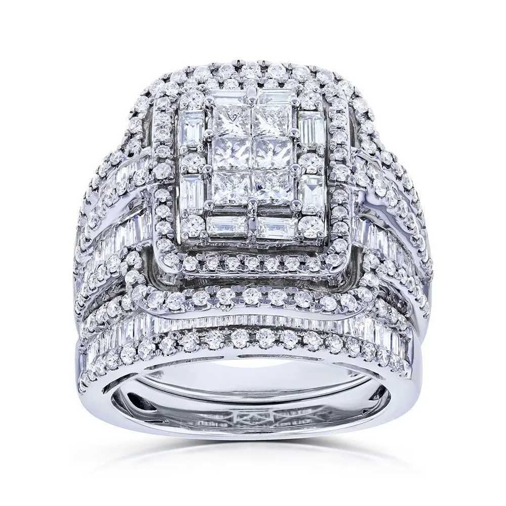 Vintage Womens White Crystal Stone Ring Silver Wedding Jewelry Female Charm Bridal Square Grand Engagement Ring Set W240925
