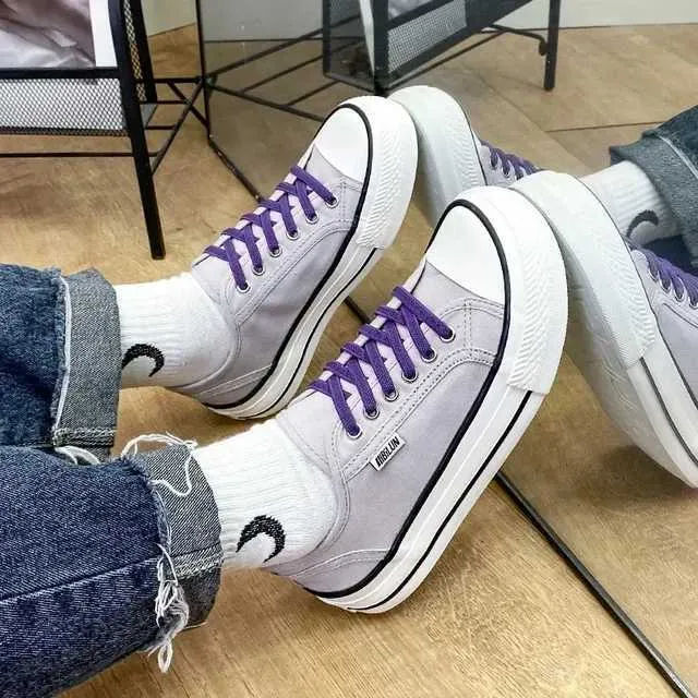 Casual New Womens Canvas 2024 Spring Lace Up Round Toe Causal Flat Shoes Student Sneakers Girls Skateboard Vulcanized Tennis Women