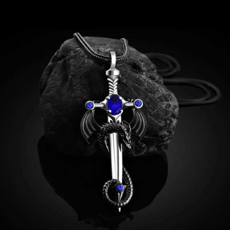 Fashion Men Stainless Steel Dragon Sword Necklace Hip Hop Necklaces for Men Stainless Steel Jewelry Halloween Anniversary GiftX240924