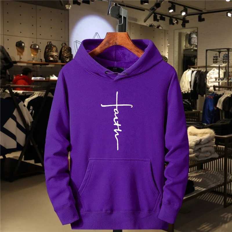 Autumn And Winter Mens Casual Sports Fleece Outdoor Comfortable Round Neck Fashionable Faith Printed Sports Hooded SweatshirtX240925
