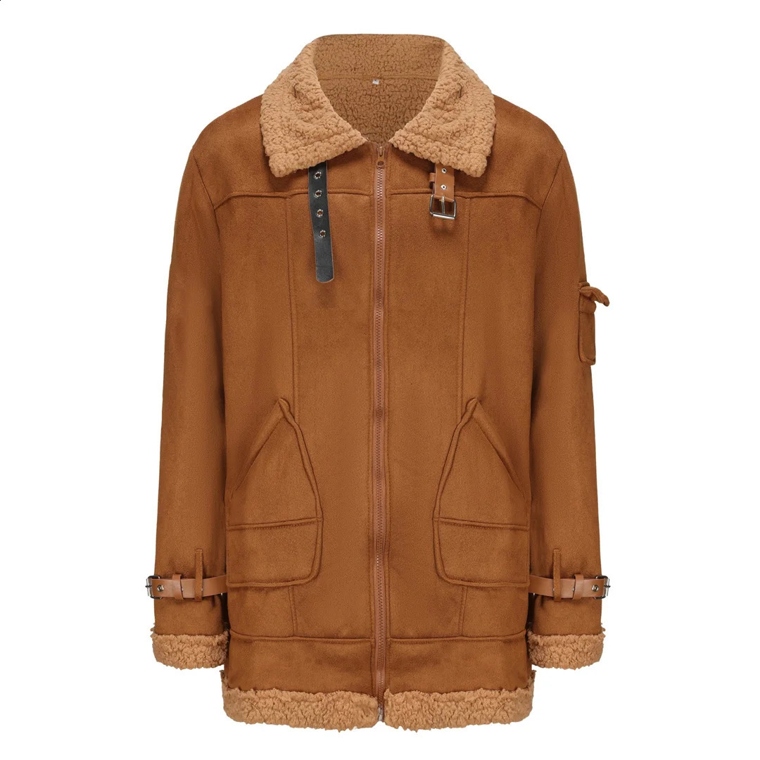 Mens suede and fur jacket mens motorcycle jacket thick and warm artificial leather jacket big collar outdoor jacket 240913bj