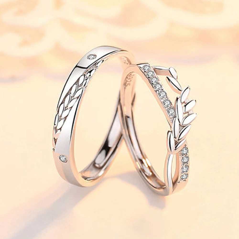 Copper plated platinum wheat ear crystal overlay with adjustable opening size couple ring mens finger jewelry wholesale W240925