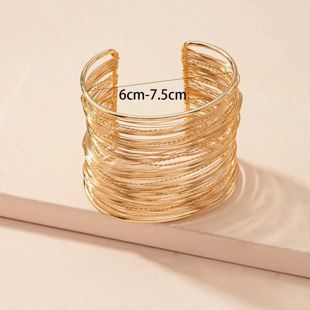 Simple Bracelet Punk Metal Smooth Irregular Wide Bracelets for Women Vintage Gold Color Rock Opening Bracelet for Women X240925
