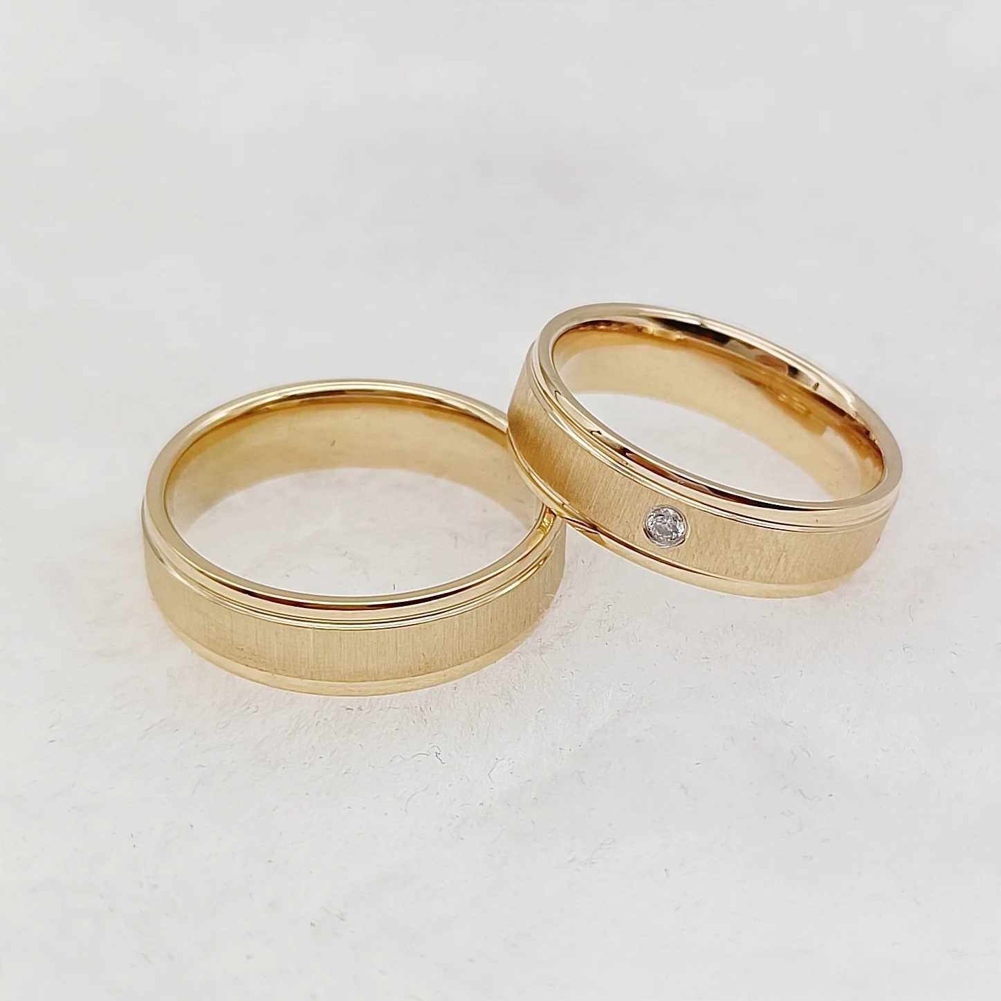 Mens and Womens Wedding Ring Set Handmade Unique Design Matte 24k Gold Plated Titanium Jewelry Couple Ring W240925