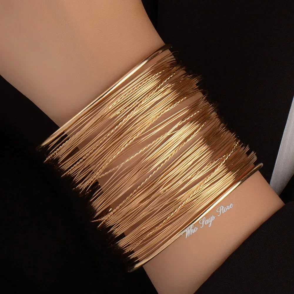 Simple Bracelet Punk Metal Smooth Irregular Wide Bracelets for Women Vintage Gold Color Rock Opening Bracelet for Women X240925