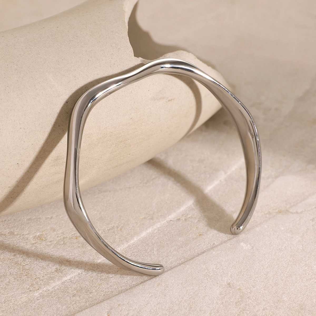 Youthway Stainless Steel Texture Opening Cuff Bangle Bracelets Metal Waterproof Minimalist Elegant Jewelry for Women Gift 2024X240925