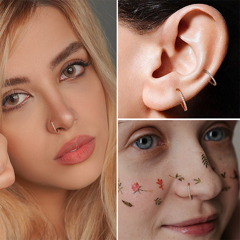 TUPMI 20G Nose Ring Hoop 316L Surgical Steel Nose Hoop 14k Gold CZ Handmade Stainless Steel Cartilage Earrings Tragus Helix Hoop Nose Rings Piercing J