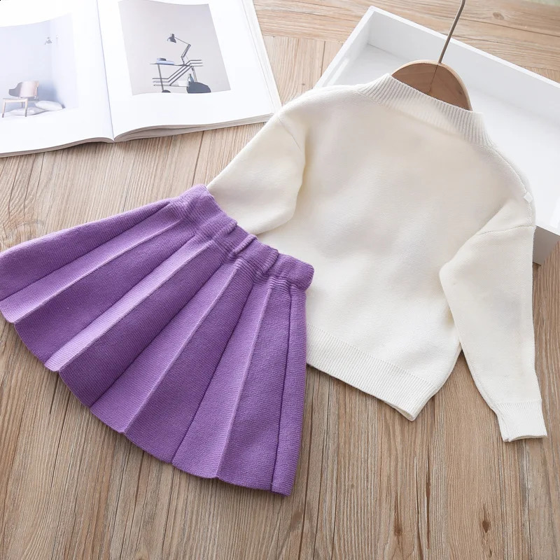 Girls Long Sleeve Knitted Set Christmas Autumn Winter Sweater Open TopSkirt Two Piece 240925