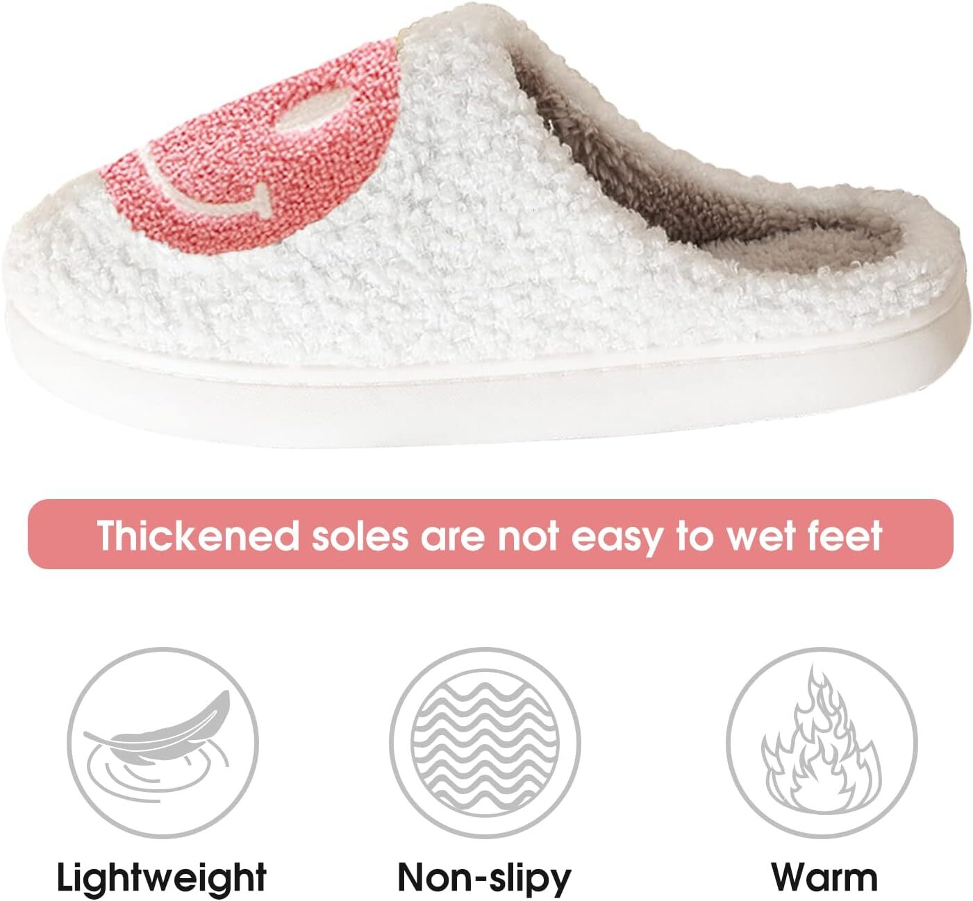 Smile Face for Women Happy face slippers Retro Soft Plush Warm Slip-on Slippers, Cozy Indoor Outdoor Slippers