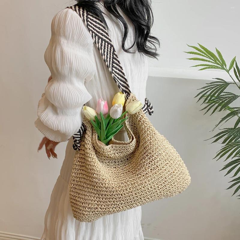 Drawstring Women Vintage Hobo Bag With Wide Geometric Strap Crochet Beach Handbag Large Capacity Weaving Travel Ladies Summer Daily 00a1 4