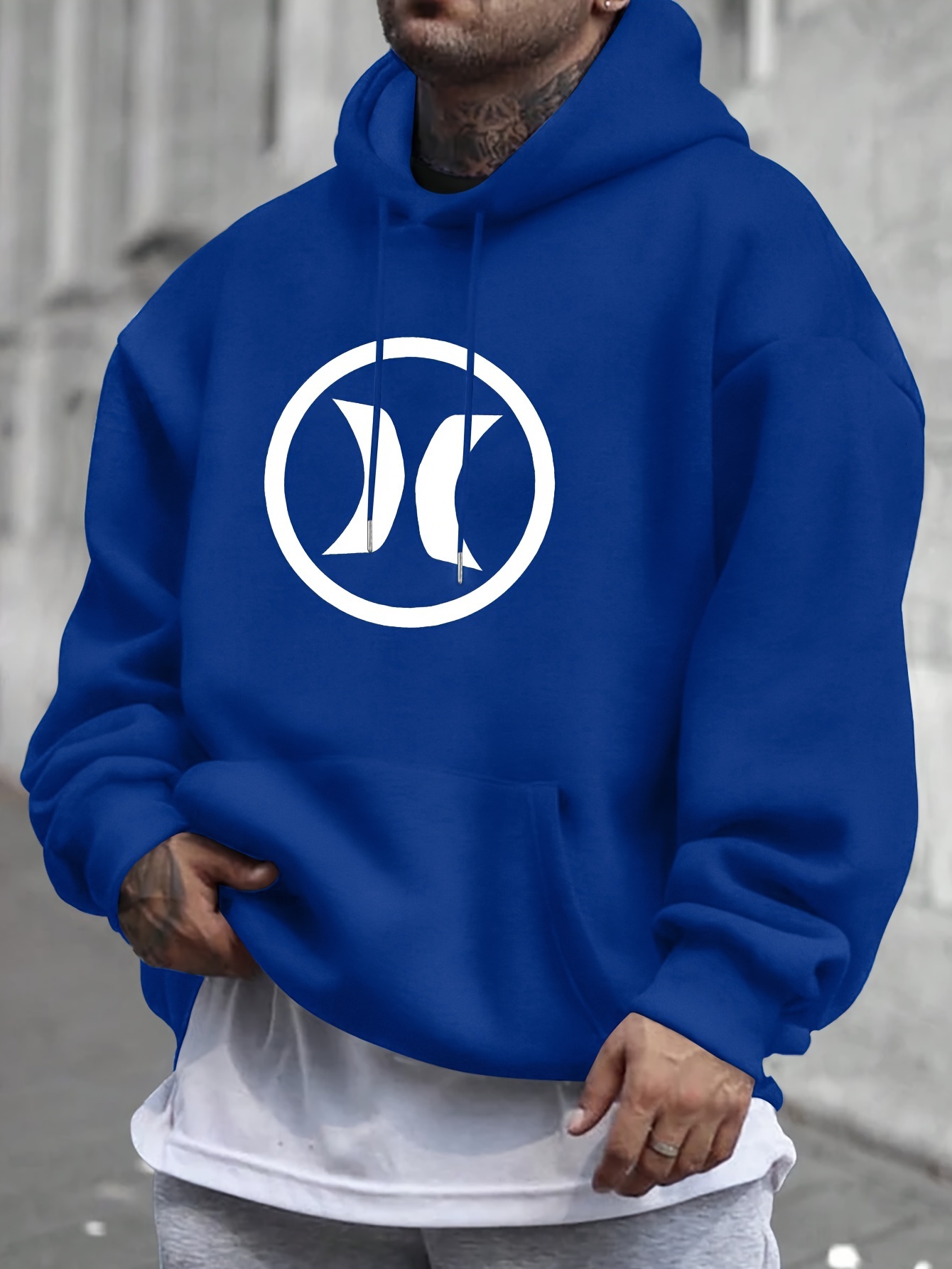 Symmetrical X Logo Print, 's Fashion Casual Hoodie With Drawstring And Kangaroo Pocket Design, Comfy Long Sleeves Pullover Hoodie, Autumn And Win