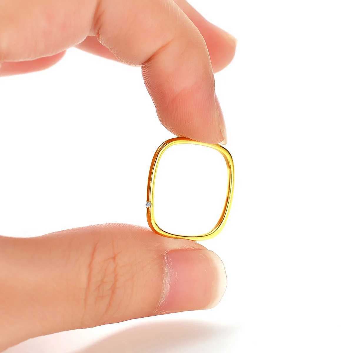 24k real gold 999 square ring womens beach gold Ins Wind Dafu style small fresh square ring exquisite jewelry W240925