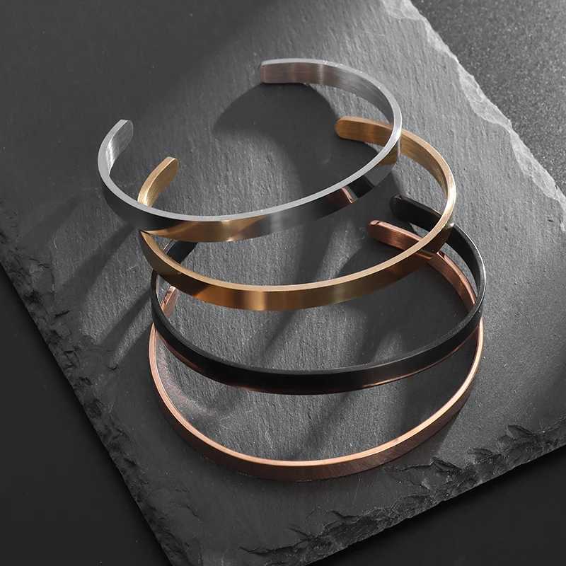 Stainless Steel Polished Design C Shape 6Mm Open Bracelet for Men Women Fashion Punk Mirror Bracelet Couple JewelryX240925