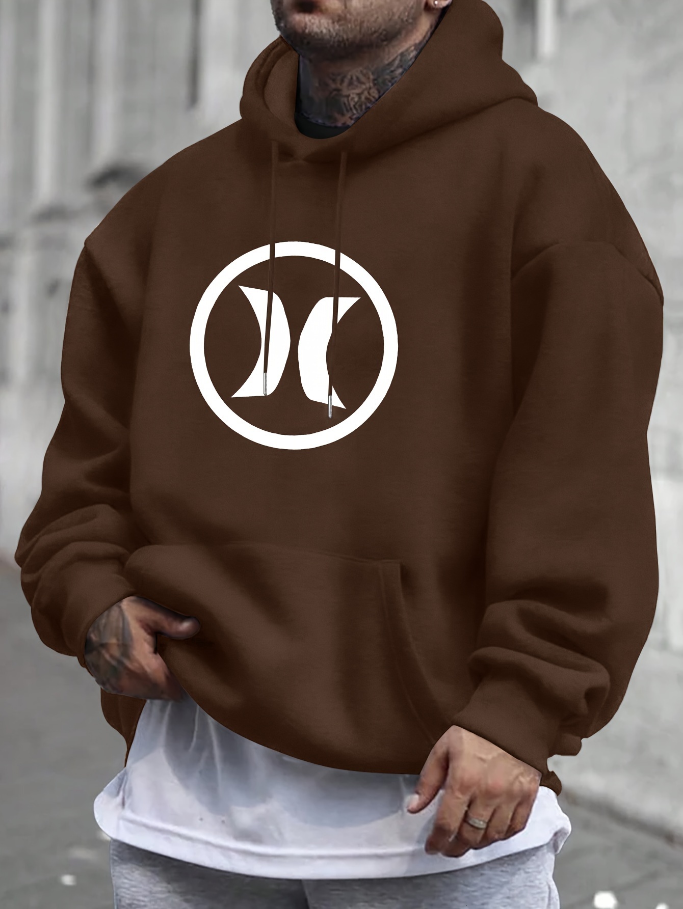 Symmetrical X Logo Print, 's Fashion Casual Hoodie With Drawstring And Kangaroo Pocket Design, Comfy Long Sleeves Pullover Hoodie, Autumn And Win