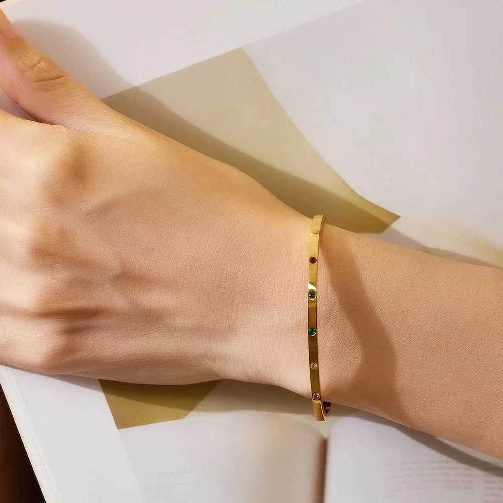 316LStainless steel simple zircon open bracelet Ladies Fashion Charm Jewelry Gift jewelryX240925