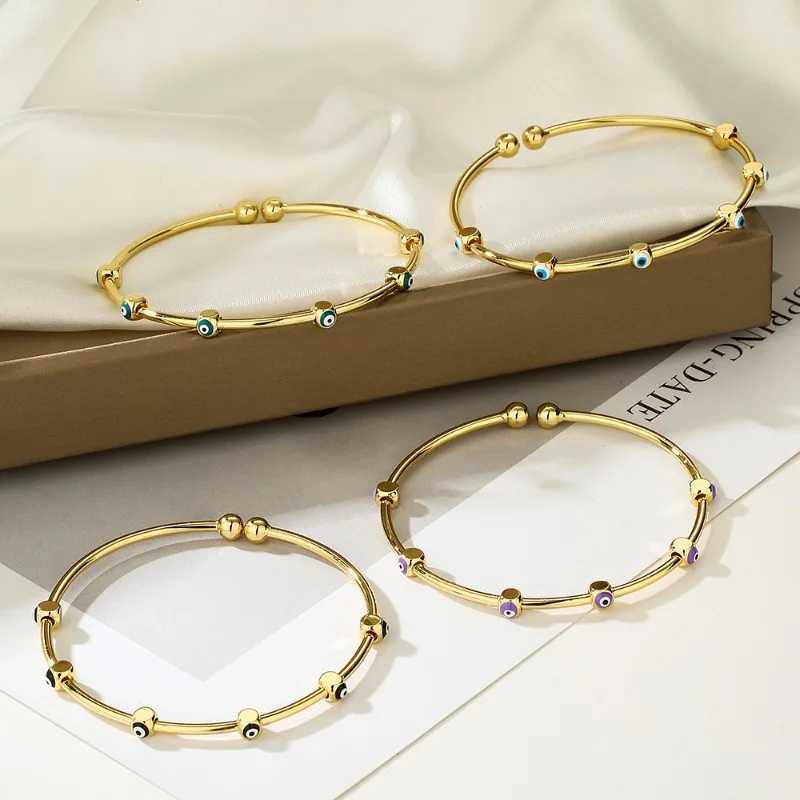 Fashionable Women Titanium Steel Personality Copper Plated Real Gold Drops Demon Eyes Open Adjustable Bracelet Girl 2024 JewelryX240925