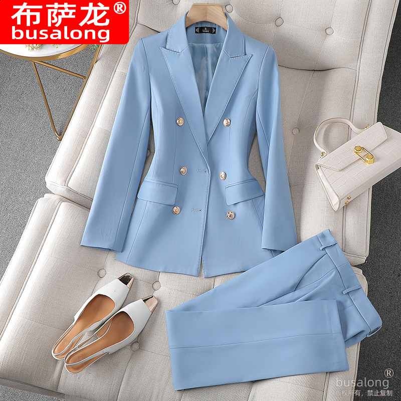 2023 New Busaron Womens Long sleeved Professional Suit and Pants Formal Set Interview Sales 8513