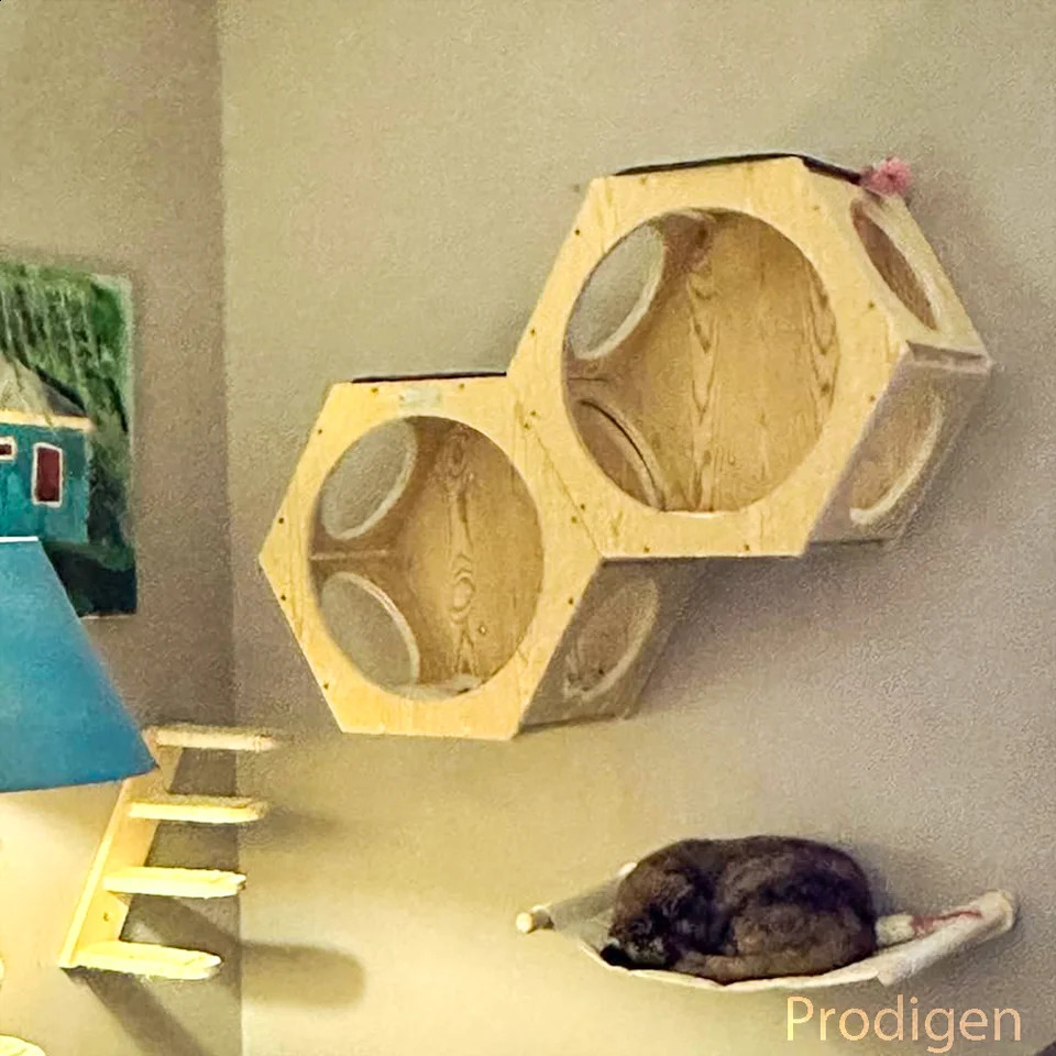 Wall mounted wooden cat house furniture scraper frame climbing ladder Perch cat bridge and jumping platform used for cats to play 240919
