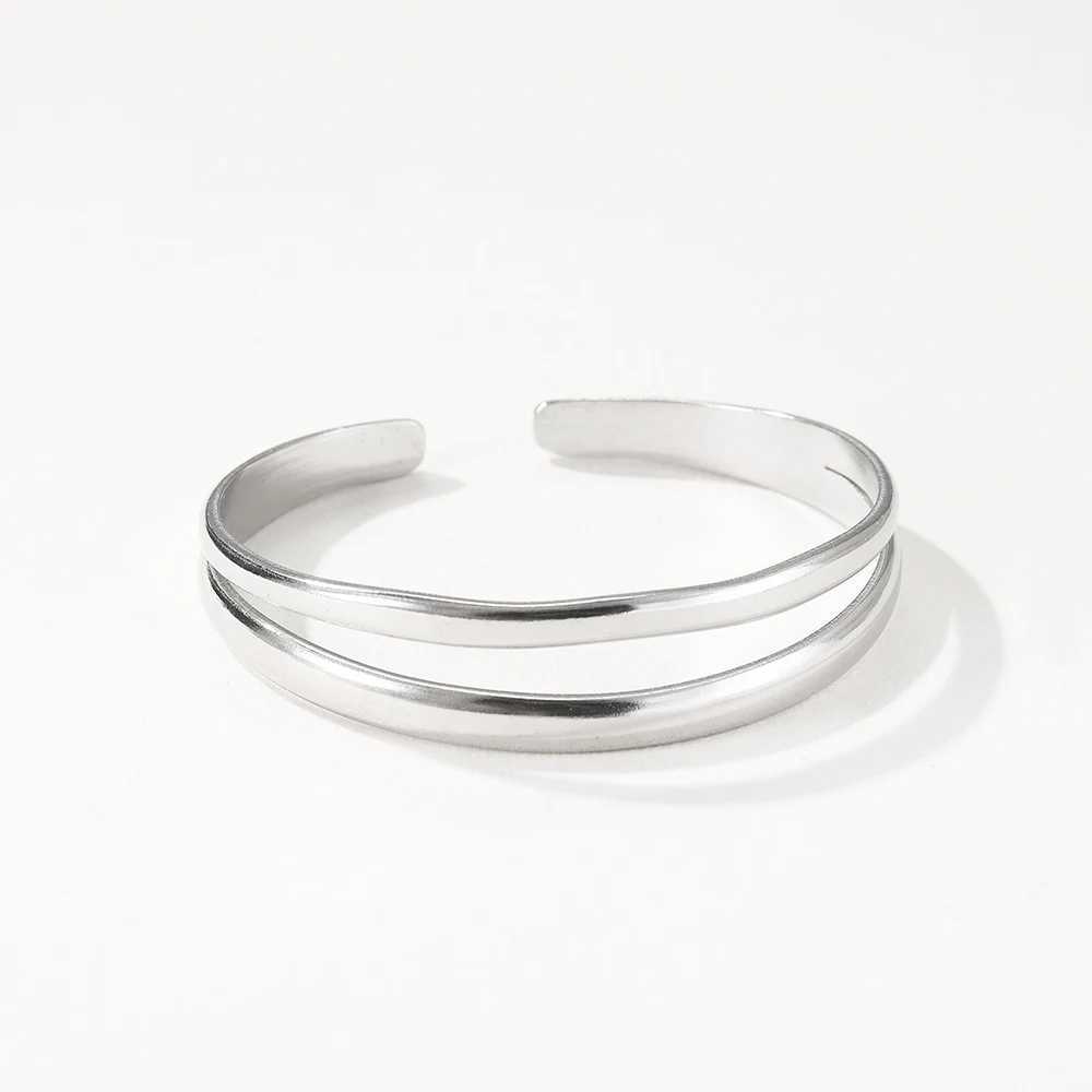Stainless Steel Bracelet Simple Temperament Double Layer Line C Shape Opening Adjustable Bracelet Ladies Jewelry Party MatchX240925