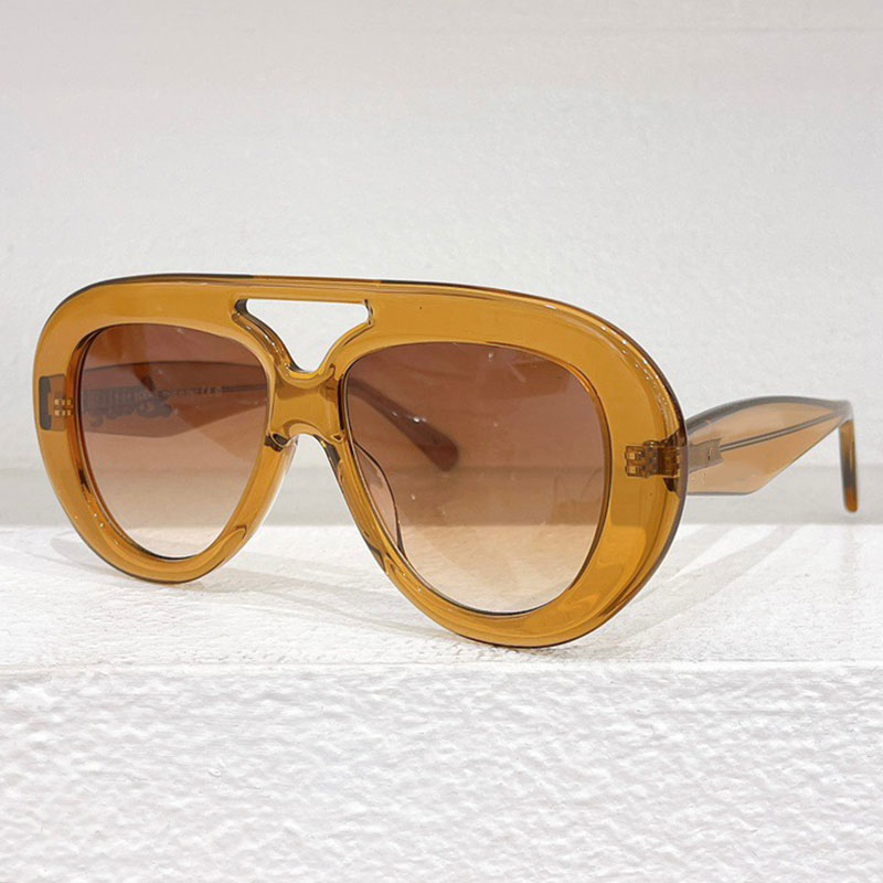 Designer Round Spoiler Sunglasses Womens New Acetate Pilot Round Transparent Olive Frame Brown Lens Fashion Trend Wearing Sunglasses LW40144