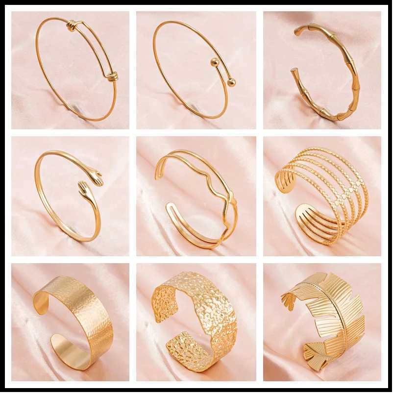 Stainless Steel Bangles For Women Men Accessories Open Simple Wrist Jewelry Bracelets Bangle Metal Hand Leaf No Fade PulserasX240925