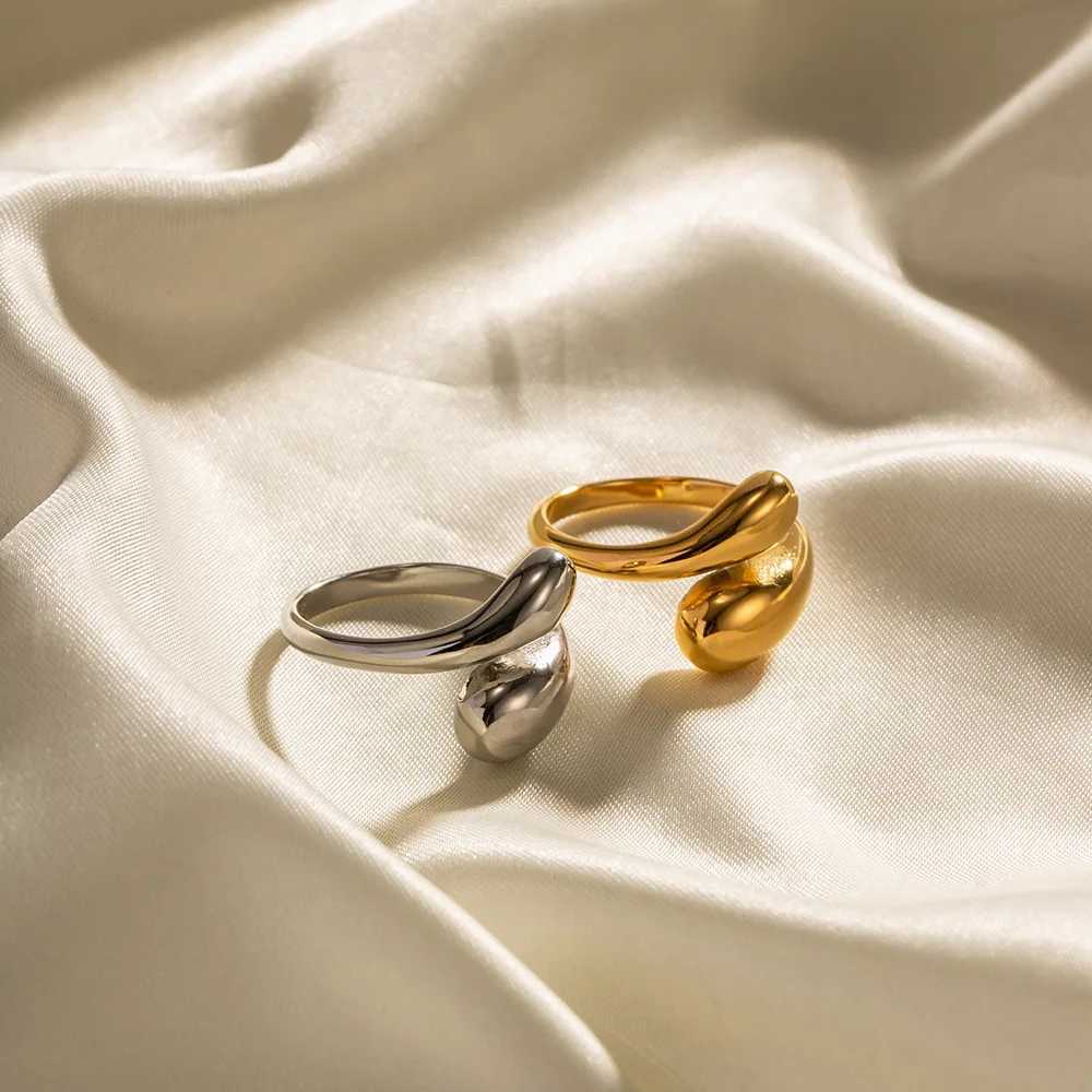 Stainless steel smooth double bead ring womens open gold geometric wedding ring couples ring aesthetic jewelry gift W240925