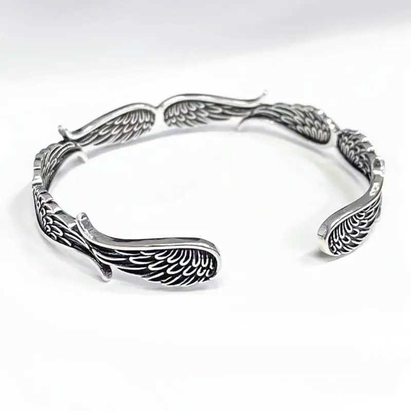 Vintage Tibetan Silver Retro Creative Design Angel Wings Open Bangle Bracelets for Men Women Cool Party Biker Jewelry sl467X240925