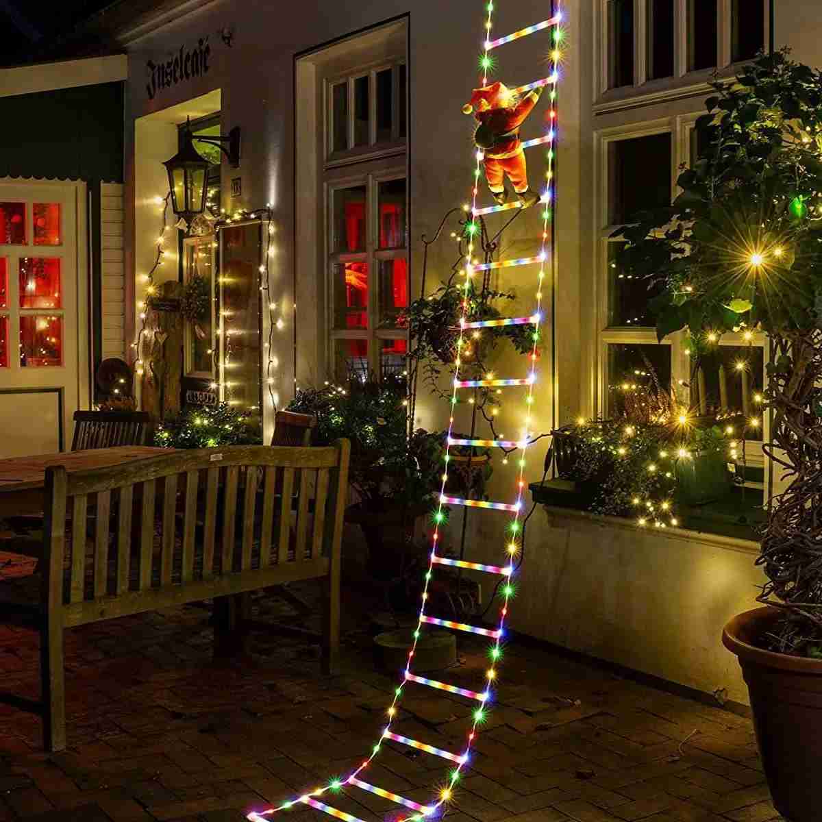 Decorations 1-3M Santa Claus Climbing Ladder Warm Light 2024 Decoration Home Outdoor Garden Christmas Tree New Year Gift J241104
