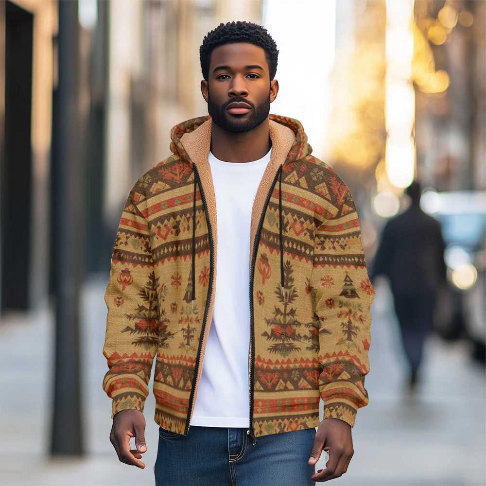 Fashionable mens hooded wool coat thick and warm casual jacket with zippered pockets suitable for autumn and winter Y240925