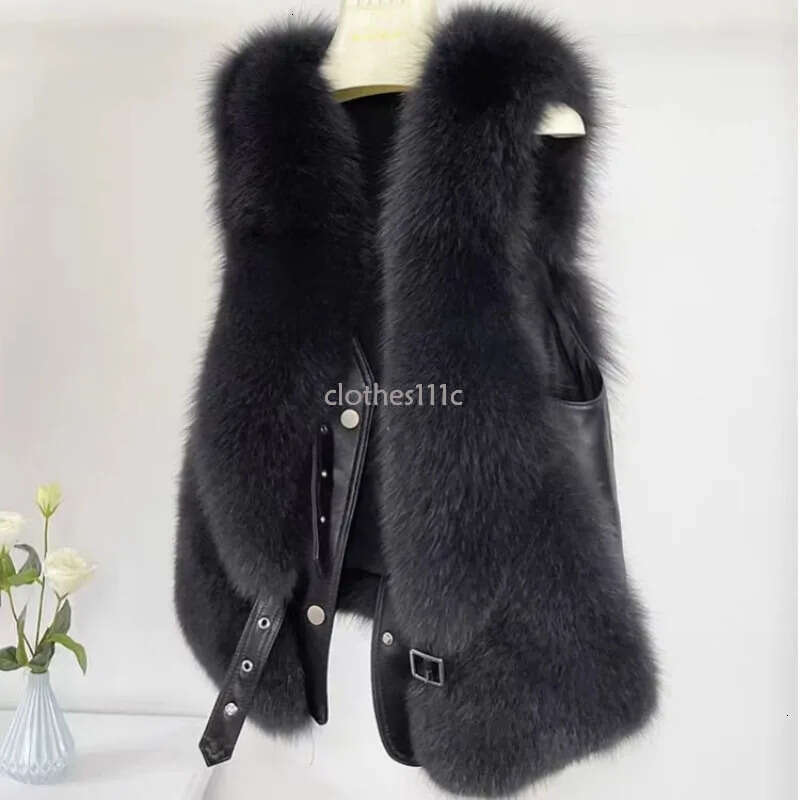 2024 Autumn Winter Women Vest Short Style Splicing Solid Color Fur Coat New