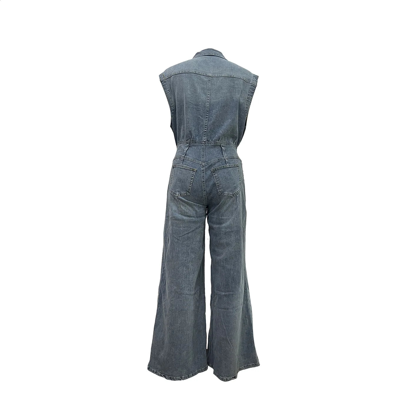 Sexy womens wide leg jeans elegant collar denim loose jumpsuit 240925