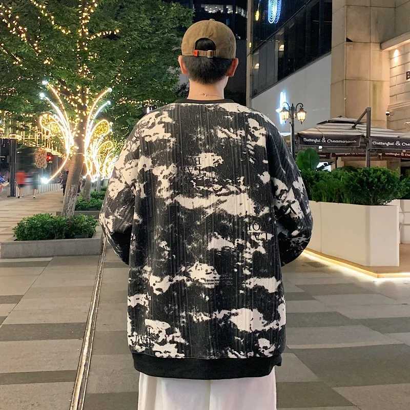 Tie-dye Hoodless Sweater Fall New Ink Painting Design Sense Round Neck Top Trend Loose Casual Mens Womens ClothingX240925