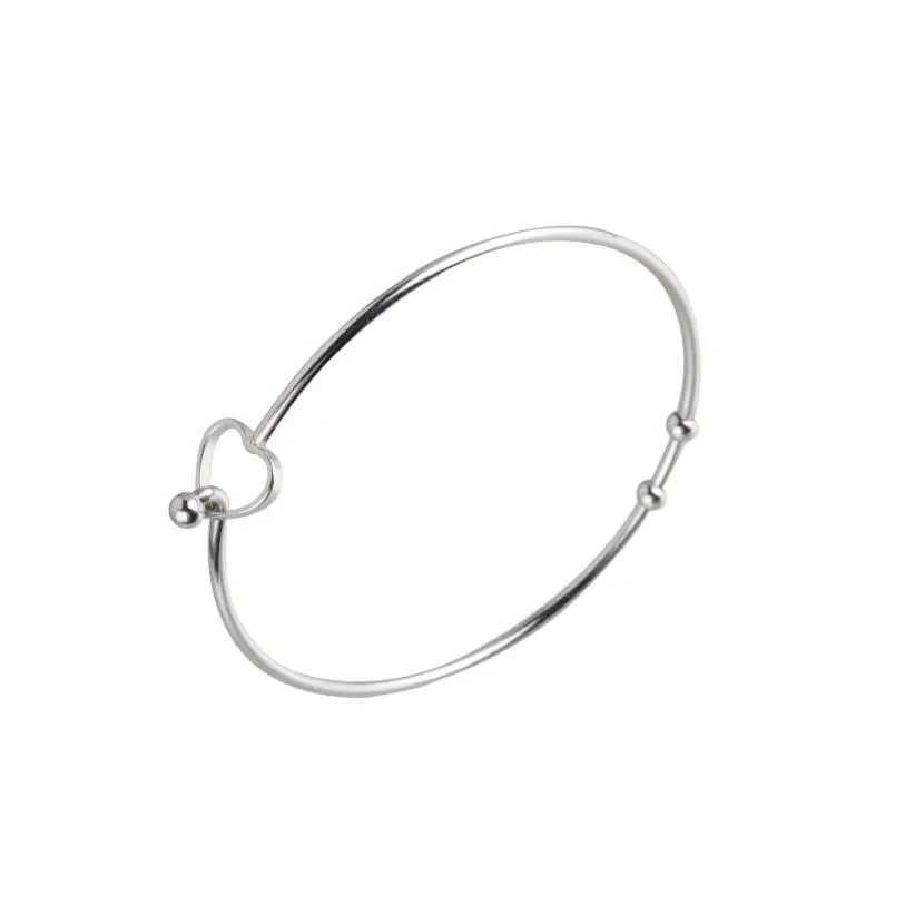 Fashion 2mm Thick Stainless Steel Heart Shped Beads Bangle Bracelet Cuff Bracelet Expandable Can Open Bangle One PieceX240925