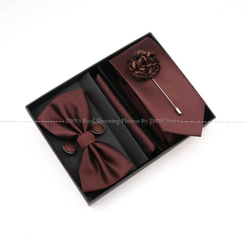Great Quality Birthday Gift Tie Hanky Cufflink Set With Box Slim Plaid Necktie For Men Formal Clothing hbre Gift for Boyfriend Y240925