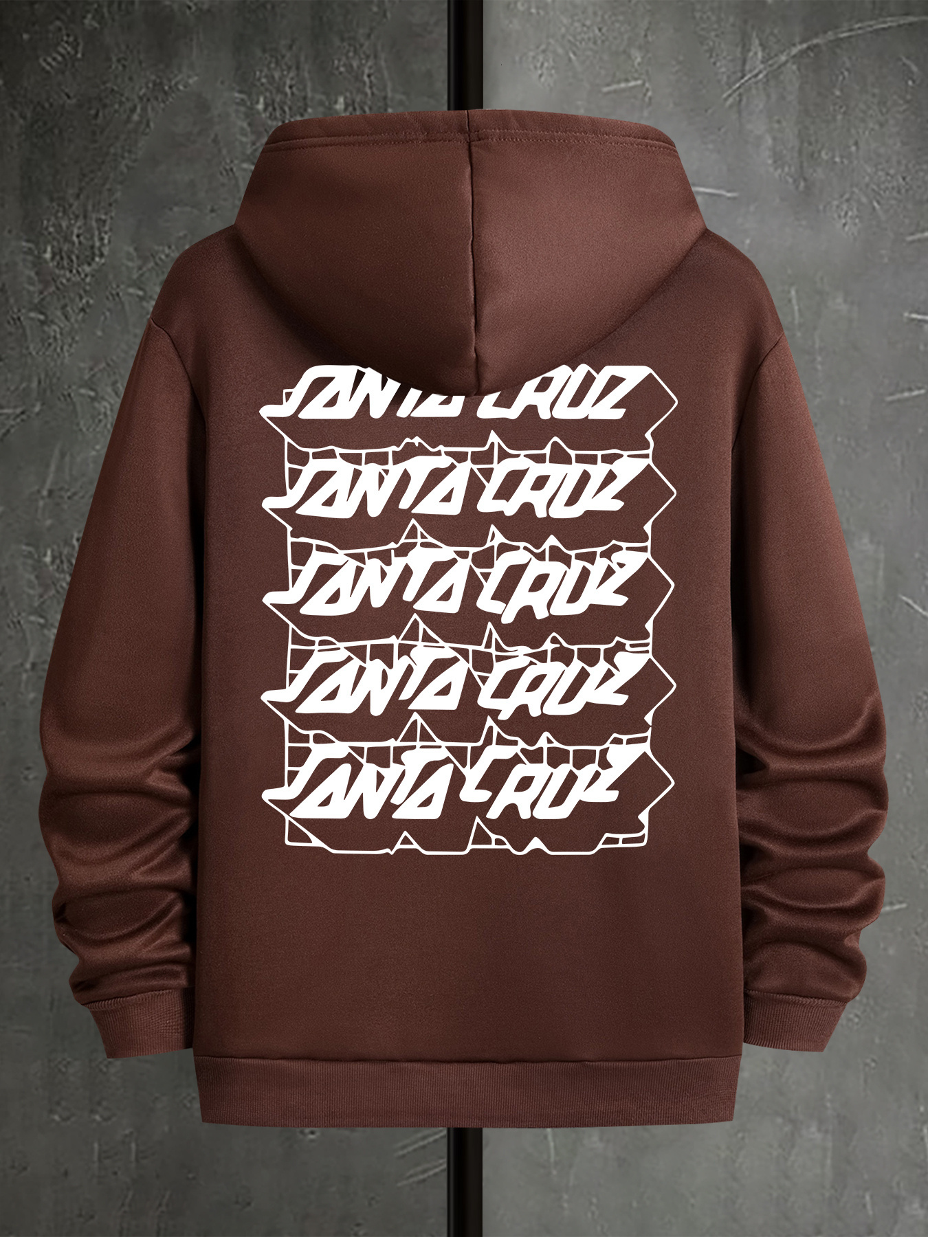Santa Cruz Inspired Geometric Print Hoodie - 100% Polyester Casual Knit Fabric with Hood, Front Pocket, Slight Stretch, Regular Fit - Spring/Autumn Se