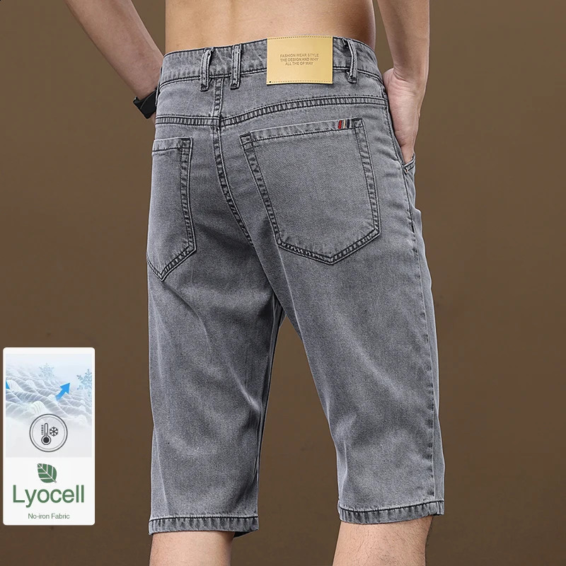 Mens Summer Thin Lyocell Shorts Loose Straight Pair Casual Denim Elastic Fabric Comfortable 240925