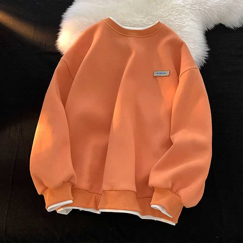 Autumn Winter Mens Fake Two-piece Long Sleeve Hoodies Round Neck Casual Hooded Sweatshirt Men Streetwear Hip Hop Loose PulloverX240925