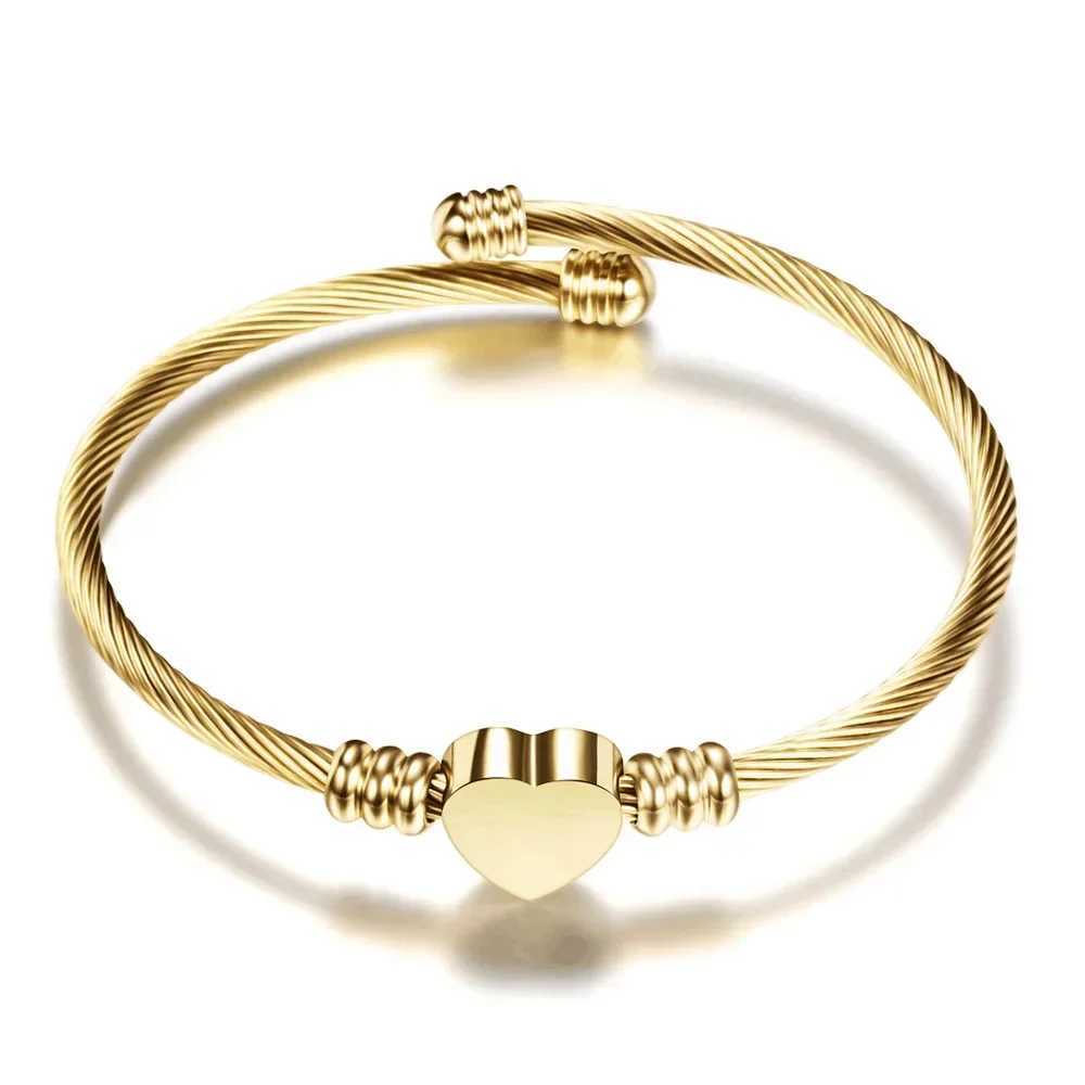 Stainless steel love-shaped adjustable wire bracelet three-color titanium steel open bracelet jewelryX240925