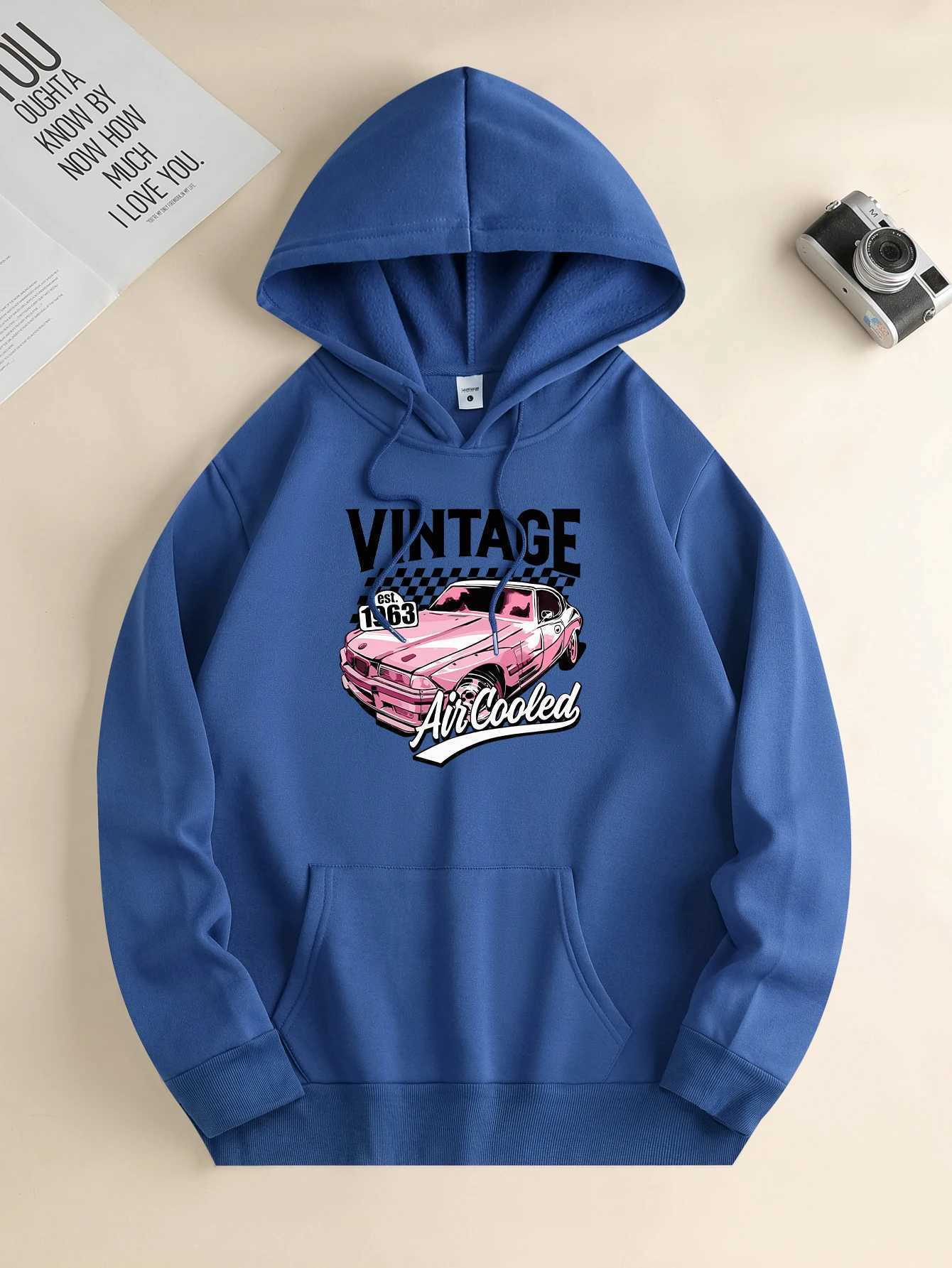 Mens new trendy round neck sweatshirt casual daily comfortable round neck sports shirt with car print mens topX240925