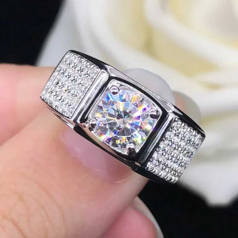 Solid 14K white gold AU585 white gold PT950 Mo silica diamond ring atmospheric mens ring mens ring width W240925