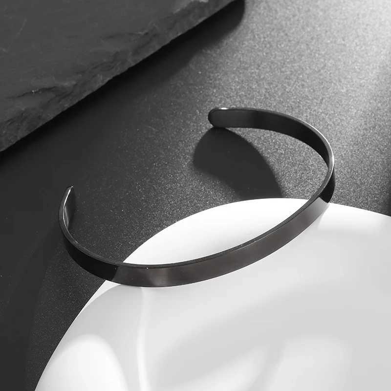 Stainless Steel Polished Design C Shape 6Mm Open Bracelet for Men Women Fashion Punk Mirror Bracelet Couple JewelryX240925