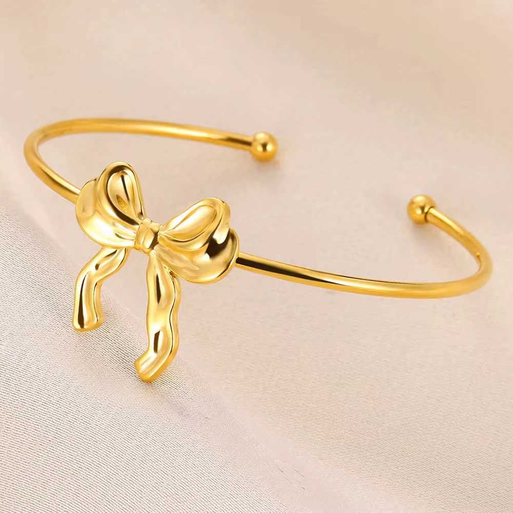 Bow Knot Bangles Bracelet Thin Side Stainless Steel Bangle Classic Simple Open Adjustable Wrist Jewelry Accessories pulseras BFFX240925