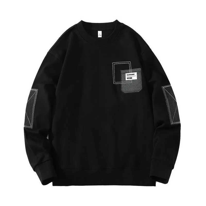 New Spring and Autumn Fashion Brand Premium Round Neck Loose and Versatile Handsome Spliced Casual Mens Long Sleeve SweaterX240925