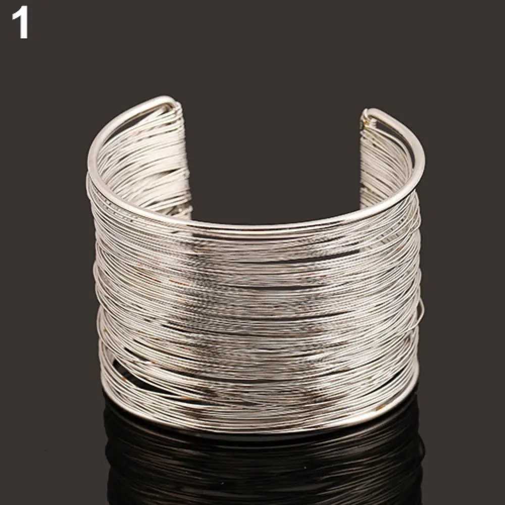 Fashion Gold Bangles Womens Multilayer Metal Wires Strings Open Bangle Wide Cuff Bracelet GiftX240925