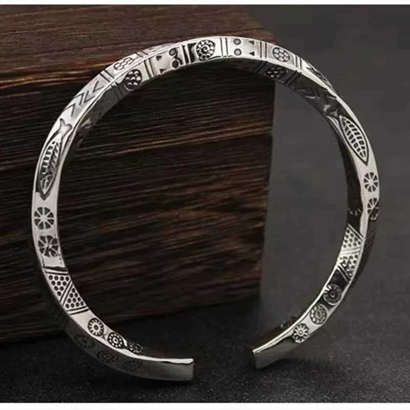 Silver-Plated Mobius Open Bracelet Engraved Totem Infinite Loop Cuff Bangle for Men and Women Trendy Party Jewelry GiftX240925