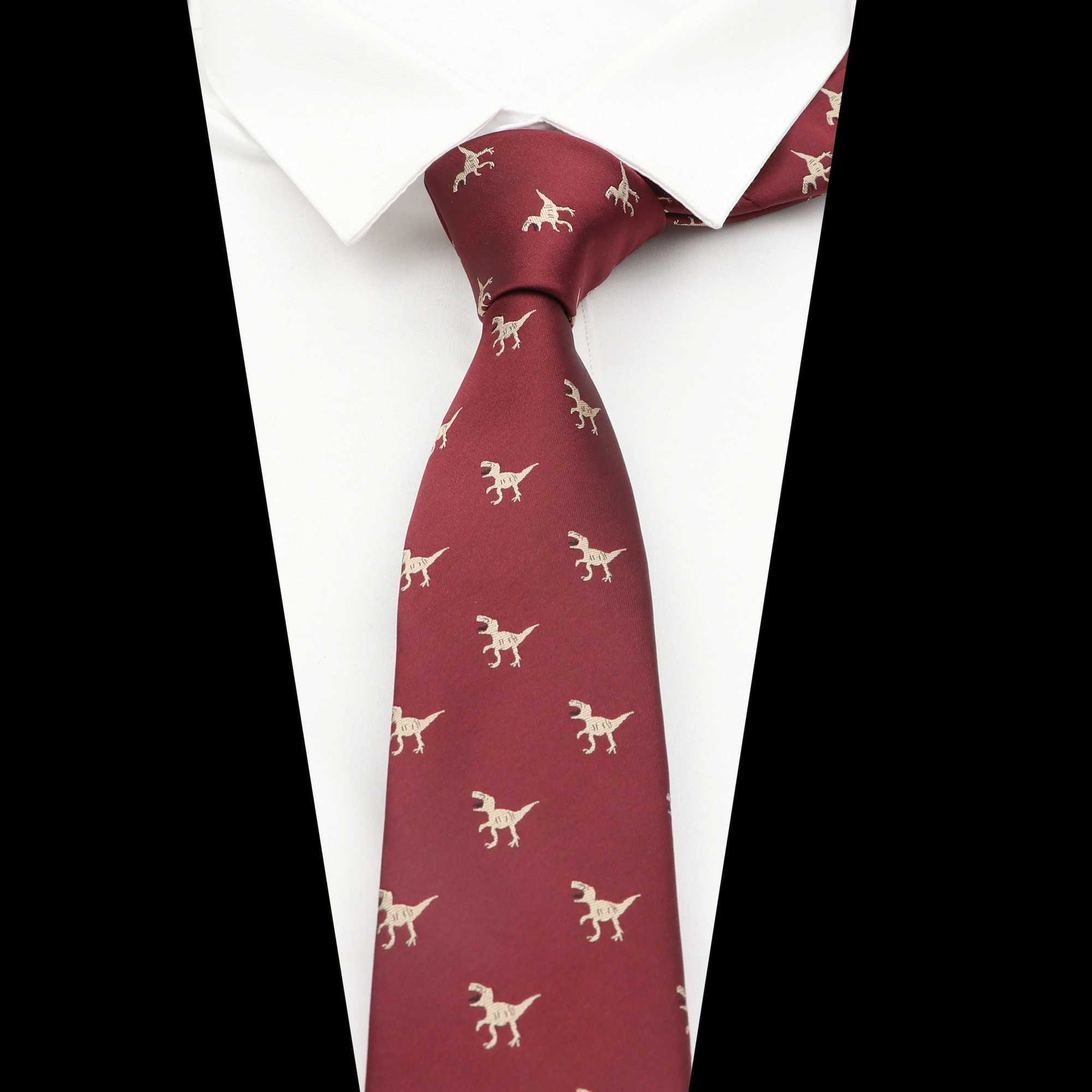 New mens casual tie dinosaur insect pet pattern navy blue wine red pol jacquard tie 6cm ultra-thin daily clothing wedding accessories Y240925